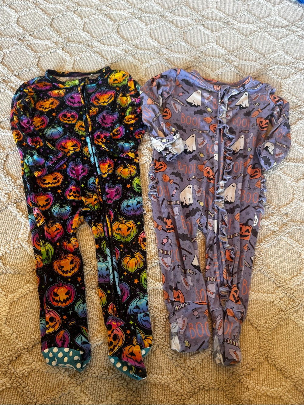 Bums and Roses and Gigi and Max 9-12 Months Pumpkin Print One-Piece Zip Footies
